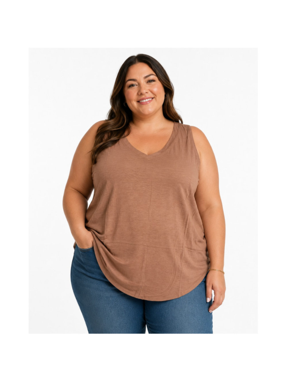 Women’s Plus Size Modal Sleeveless V-Neck Hi-Low Hem Top – Zenana-Size 3XL – NWT
